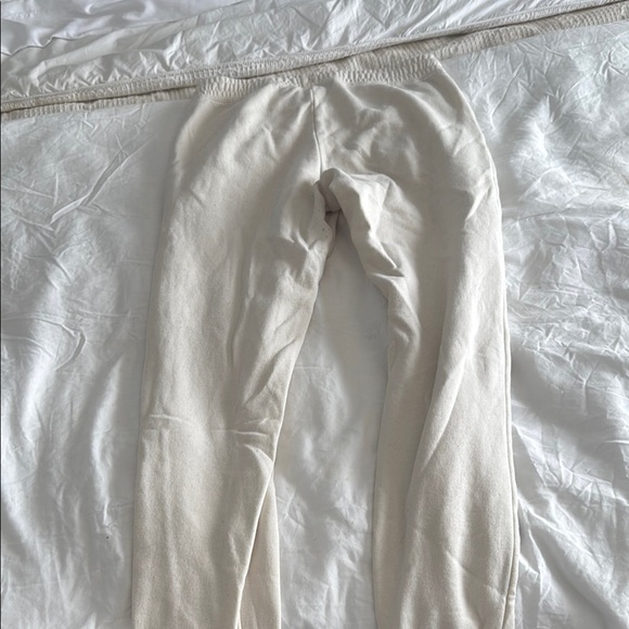 Cream Track Pants with Elastic Waistband and Tapered Fit - Picture 2 of 2